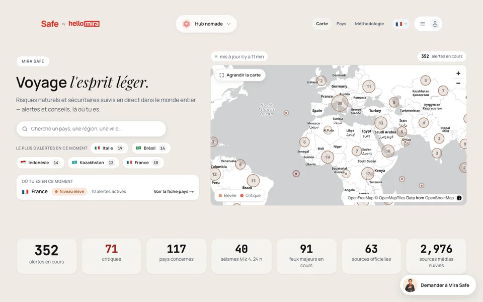 Mira Safe: real-time risks and alerts for every country